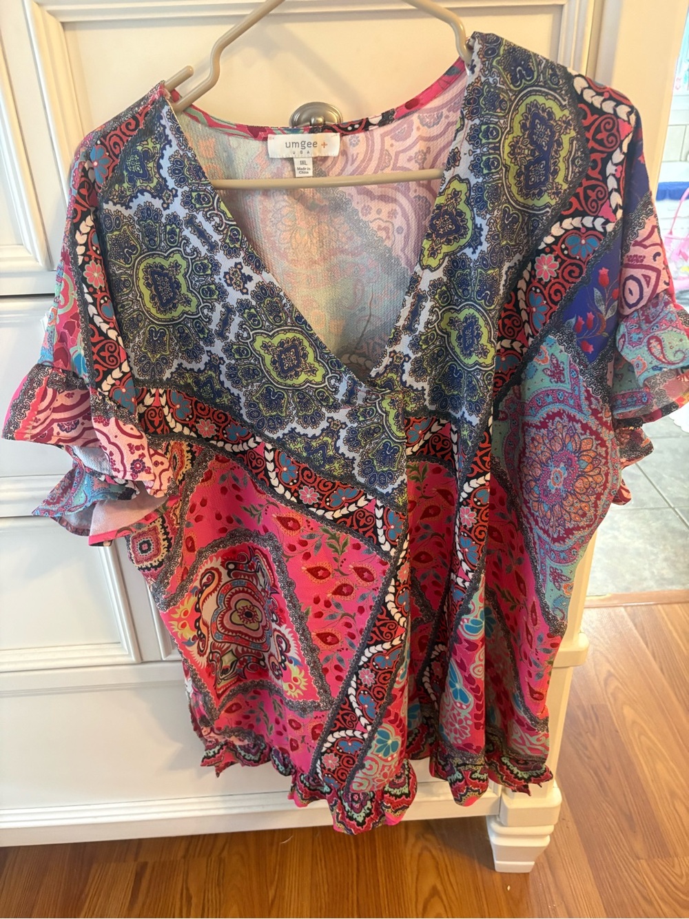 Umgee Pink Multi Paisley Wrap Blouse